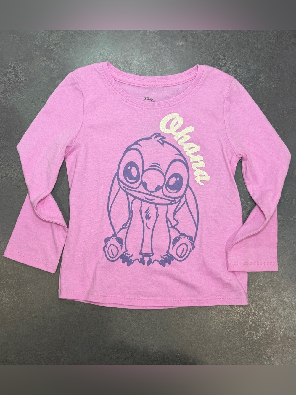 Disney Stitch “Ohana” Long Sleeve Tee Top Shirt Pink 2T Girls Graphic